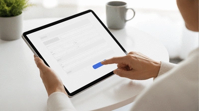 User submitting online form on tablet