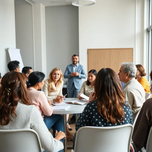 Gruppe von Menschen nimmt an einem Gesundheitsworkshop teil
